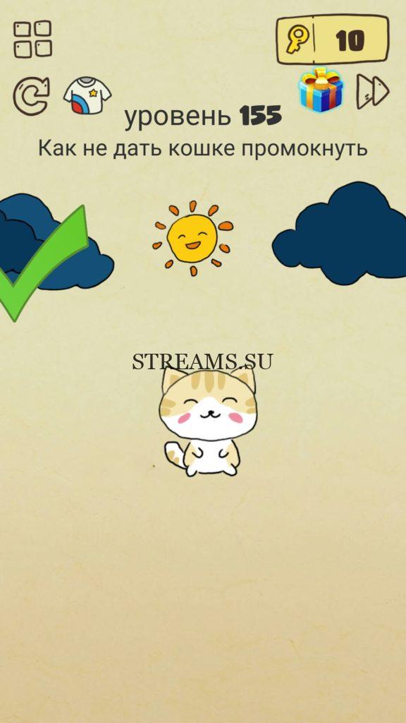 Как не дать кошке промокнуть. 155 уровень Brain Crazy