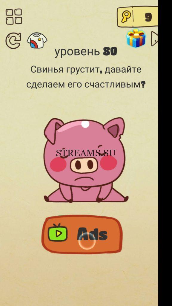 Свинья грустит, давайте сделаем его счастливым? 80 уровень Brain Crazy