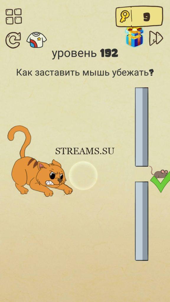 Как заставить мышь убежать? 192 уровень Brain Crazy