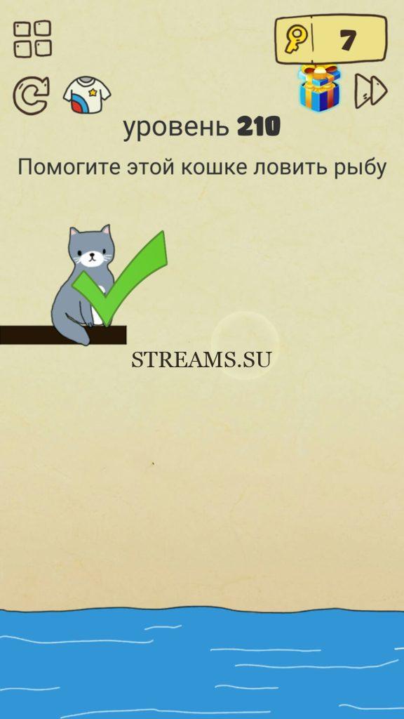 Помогите этой кошке ловить рыбу. 210 уровень Brain Crazy