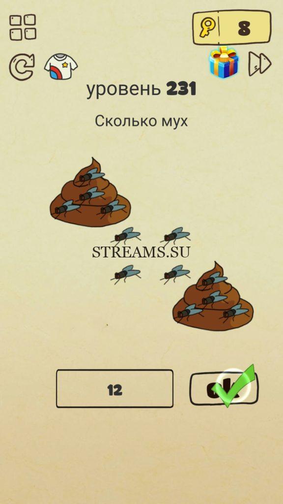 Сколько мух. 231 уровень Brain Crazy